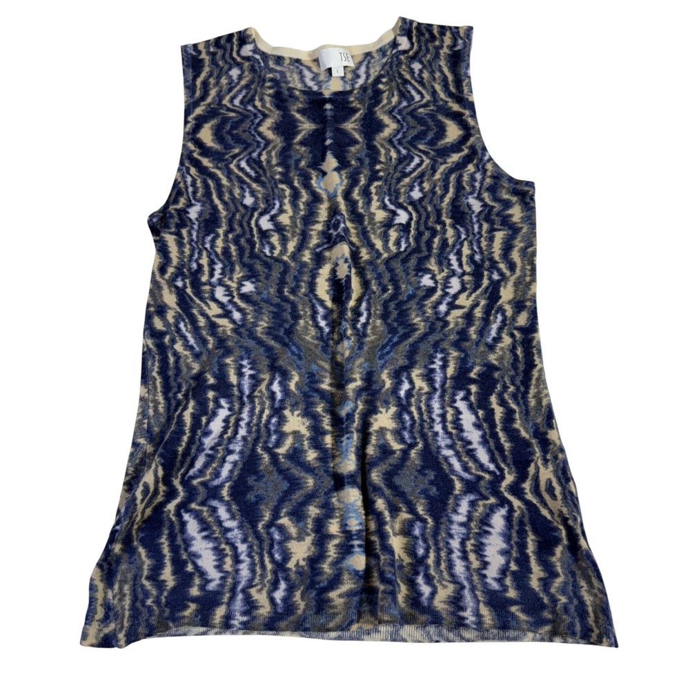 TSE Cashmere Tank Top L Blue Tan Abstract Sleeveless Shell